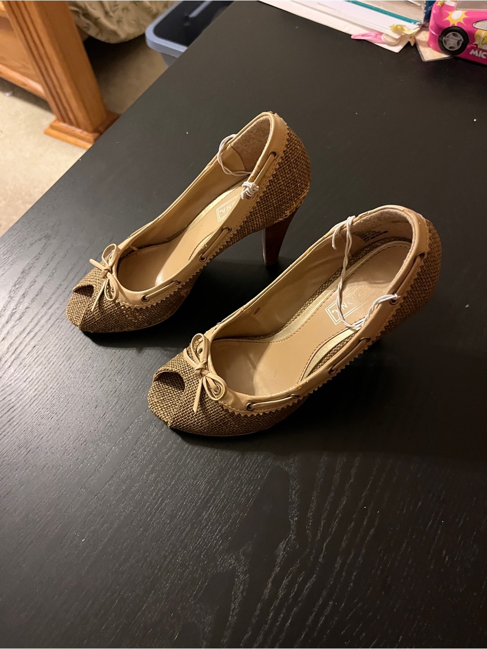 Merona Tan Woven Peep-Toe Heels with Bow